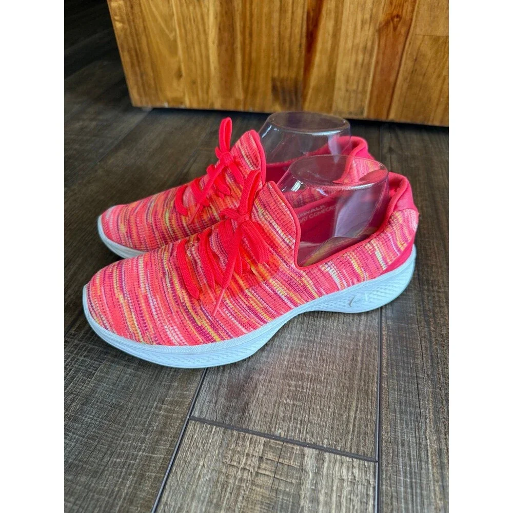 Skechers GO Walk 4 Today Walking Shoes Sz. 9 Neon Orangey Pink